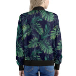 Dark Tropical Palm Leaf Pattern Print Women's Bomber Jacket