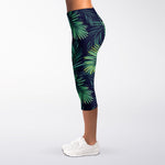 Dark Tropical Palm Leaf Pattern Print Women's Capri Leggings