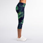 Dark Tropical Palm Leaf Pattern Print Women's Capri Leggings