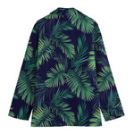 Dark Tropical Palm Leaf Pattern Print Women's Cotton Blazer
