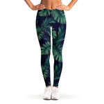 Dark Tropical Palm Leaf Pattern Print Women's Leggings