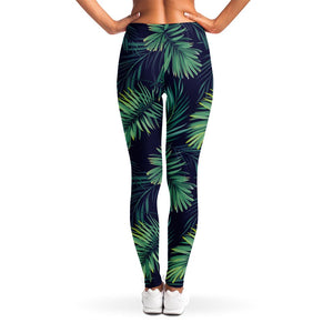 Dark Tropical Palm Leaf Pattern Print Women's Leggings