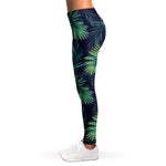 Dark Tropical Palm Leaf Pattern Print Women's Leggings