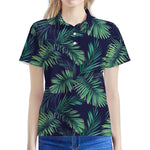 Dark Tropical Palm Leaf Pattern Print Women's Polo Shirt