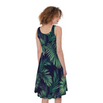 Dark Tropical Palm Leaf Pattern Print Women's Sleeveless Dress