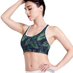 Dark Tropical Palm Leaf Pattern Print Women's Sports Bra