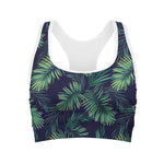Dark Tropical Palm Leaf Pattern Print Women's Sports Bra