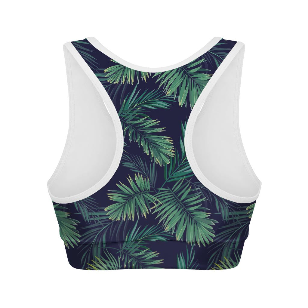 Dark Tropical Palm Leaf Pattern Print Women's Sports Bra