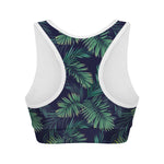 Dark Tropical Palm Leaf Pattern Print Women's Sports Bra