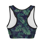 Dark Tropical Palm Leaf Pattern Print Women's Sports Bra