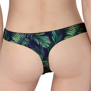 Dark Tropical Palm Leaf Pattern Print Women's Thong