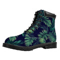 Dark Tropical Palm Leaf Pattern Print Padded Collar Lace Up Boots