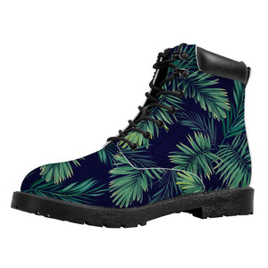 Dark Tropical Palm Leaf Pattern Print Work Boots