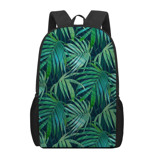 Dark Tropical Palm Leaves Pattern Print 17 Inch Backpack