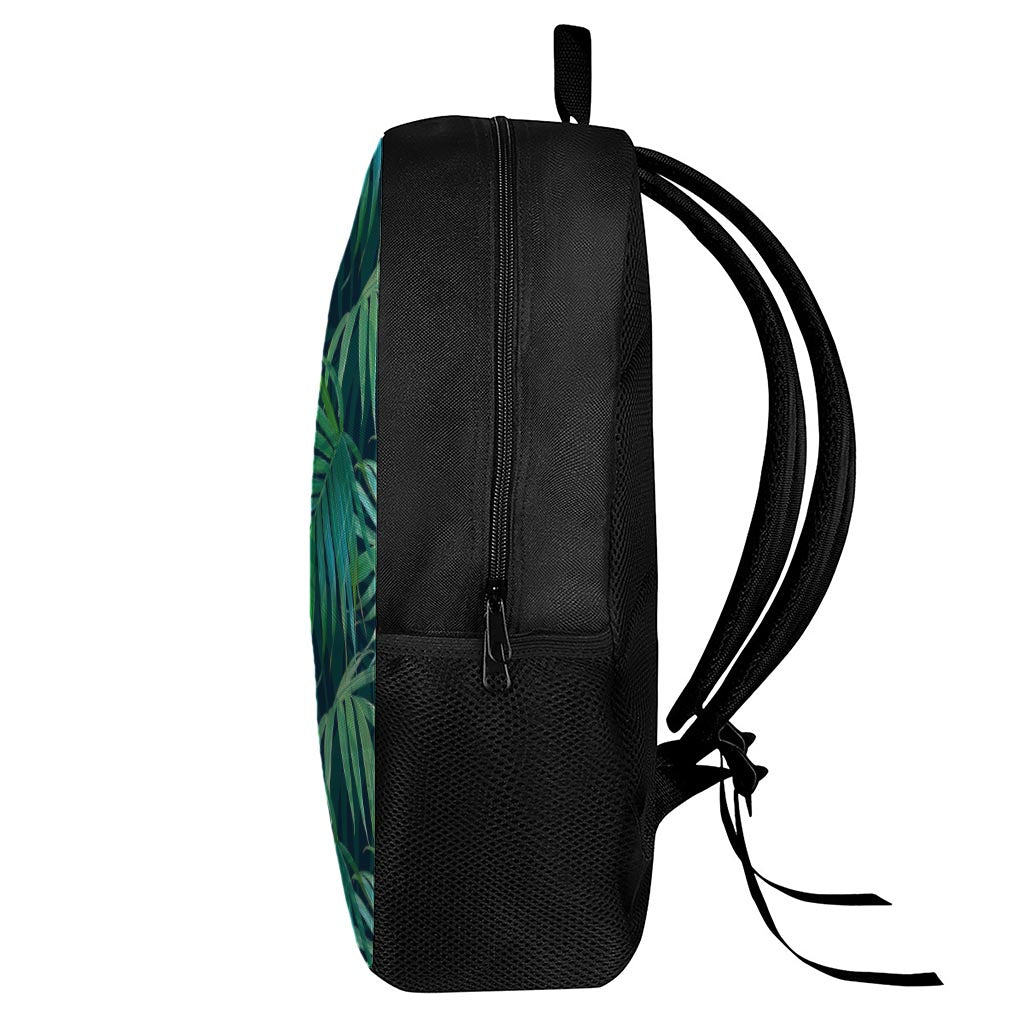 Dark Tropical Palm Leaves Pattern Print 17 Inch Backpack