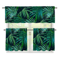 Dark Tropical Palm Leaves Pattern Print 3 Piece Kitchen Curtains