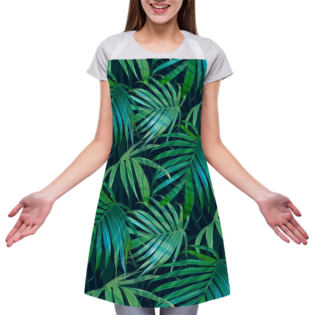 Dark Tropical Palm Leaves Pattern Print Adjustable Apron