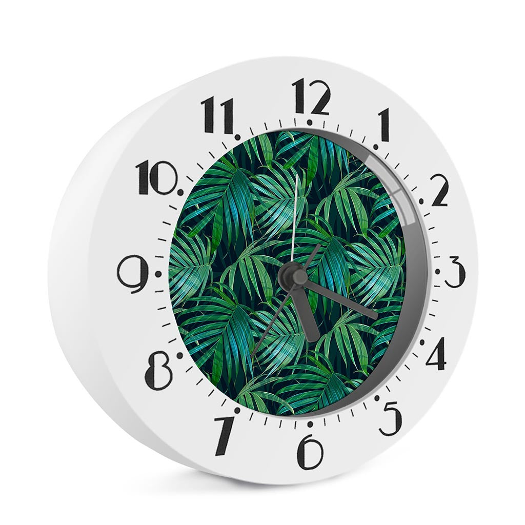 Dark Tropical Palm Leaves Pattern Print Alarm Clock