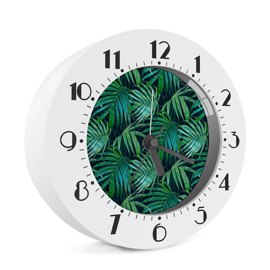 Dark Tropical Palm Leaves Pattern Print Alarm Clock