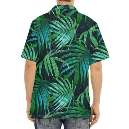 Dark Tropical Palm Leaves Pattern Print Aloha Shirt