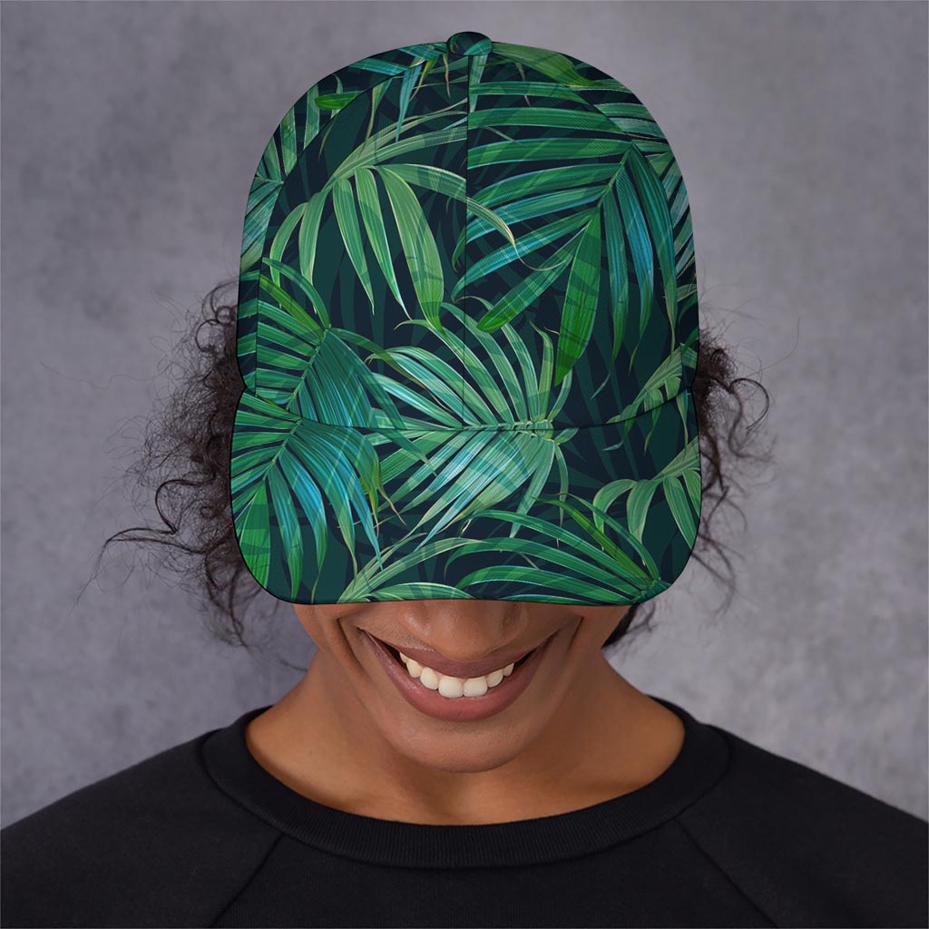 Dark Tropical Palm Leaves Pattern Print Baseball Cap