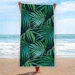 Dark Tropical Palm Leaves Pattern Print Beach Towel