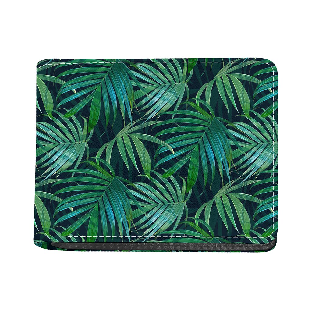 Dark Tropical Palm Leaves Pattern Print Bifold Wallet