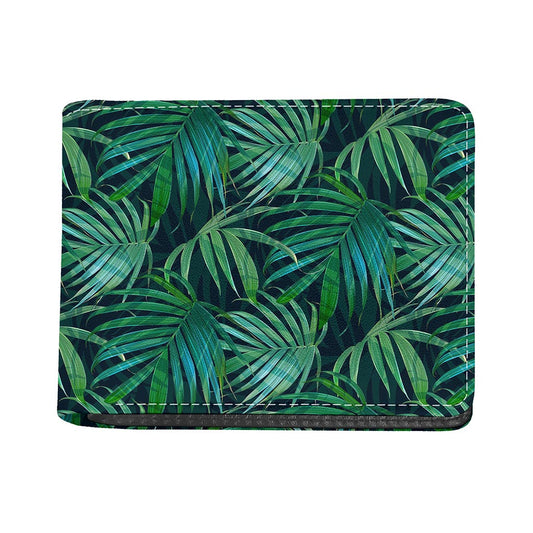 Dark Tropical Palm Leaves Pattern Print Bifold Wallet
