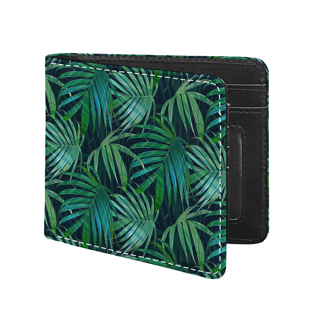Dark Tropical Palm Leaves Pattern Print Bifold Wallet