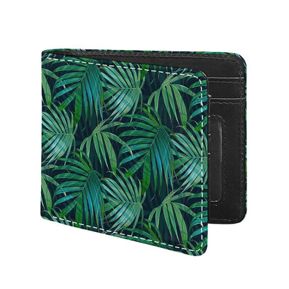 Dark Tropical Palm Leaves Pattern Print Bifold Wallet
