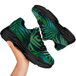 Dark Tropical Palm Leaves Pattern Print Black Chunky Shoes