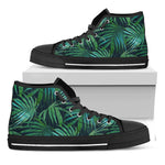 Dark Tropical Palm Leaves Pattern Print Black High Top Sneakers
