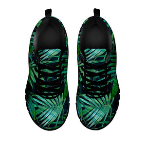 Dark Tropical Palm Leaves Pattern Print Black Running Shoes