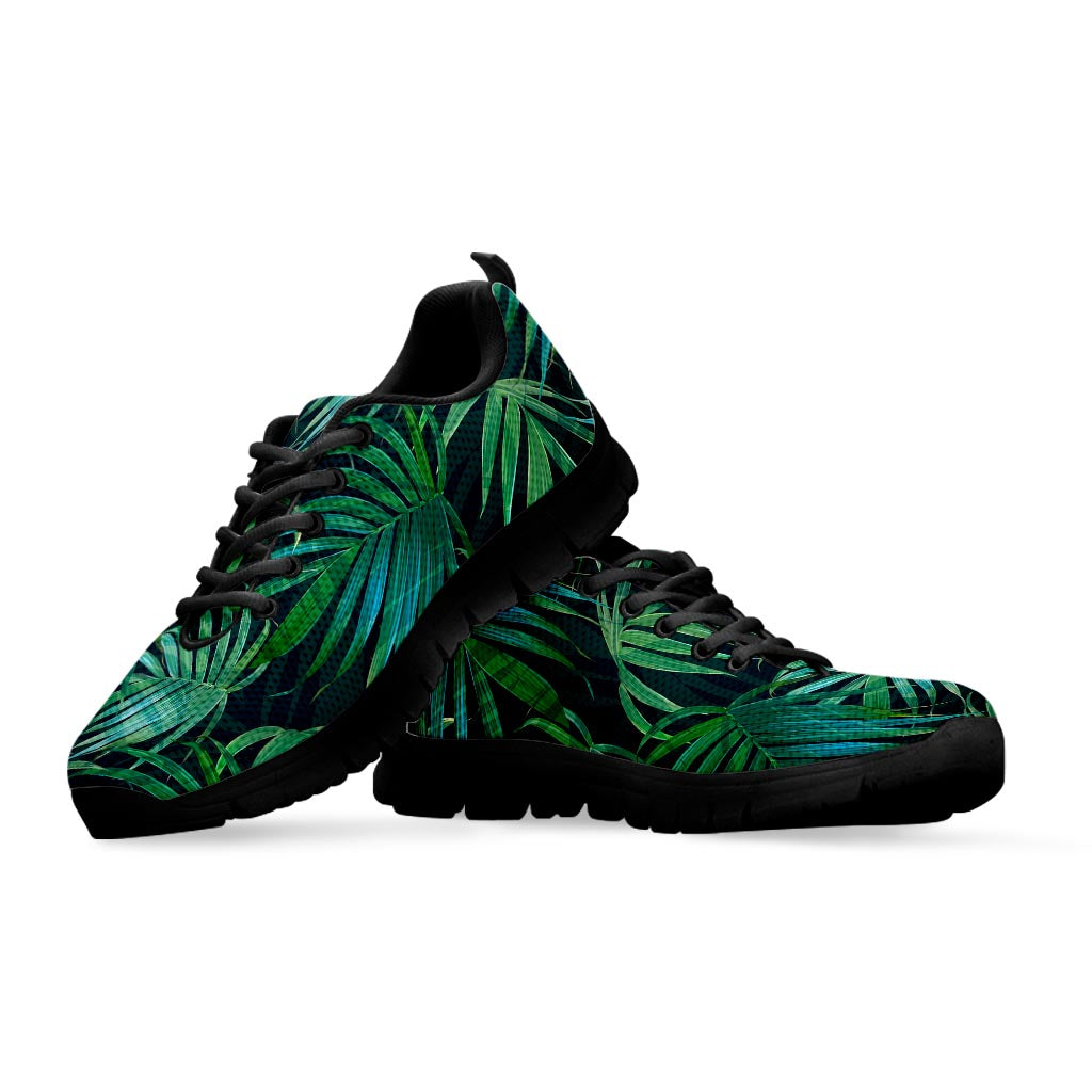 Dark Tropical Palm Leaves Pattern Print Black Running Shoes