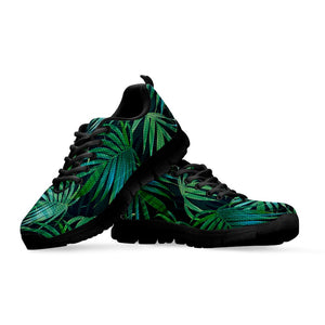 Dark Tropical Palm Leaves Pattern Print Black Running Shoes