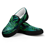 Dark Tropical Palm Leaves Pattern Print Black Slip On Sneakers