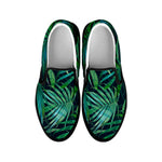Dark Tropical Palm Leaves Pattern Print Black Slip On Sneakers