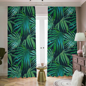 Dark Tropical Palm Leaves Pattern Print Blackout Pencil Pleat Curtains