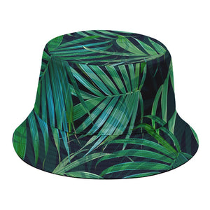 Dark Tropical Palm Leaves Pattern Print Bucket Hat