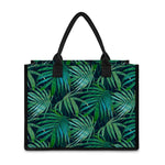 Dark Tropical Palm Leaves Pattern Print Canvas Tote Bag