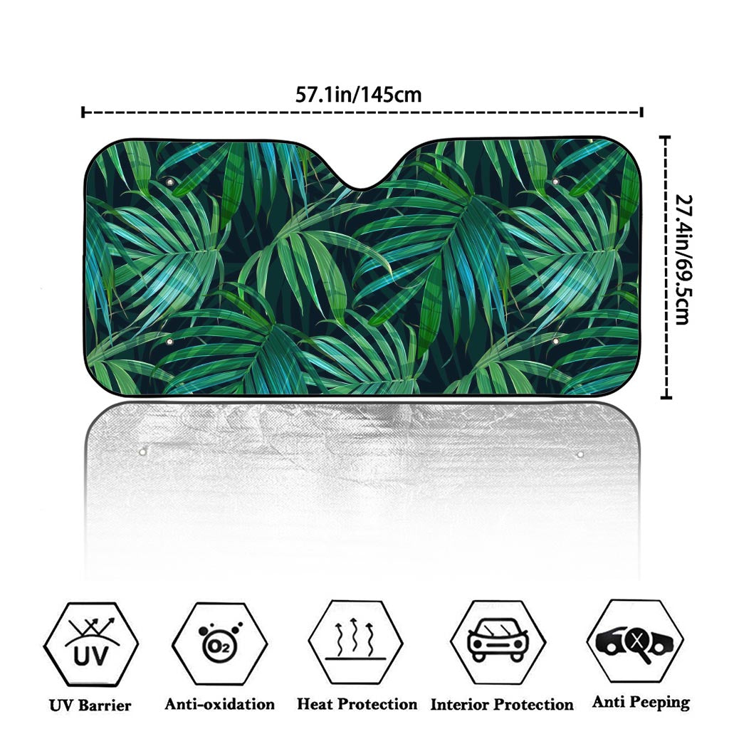 Dark Tropical Palm Leaves Pattern Print Car Windshield Sun Shade