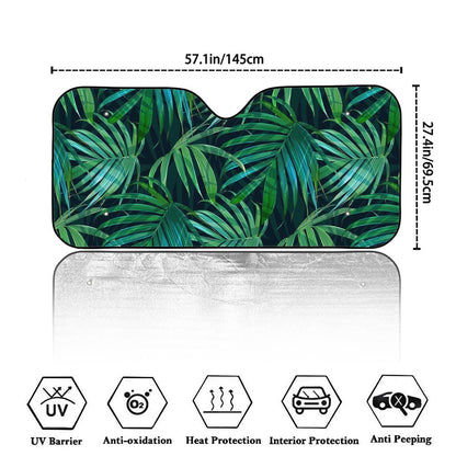 Dark Tropical Palm Leaves Pattern Print Car Windshield Sun Shade