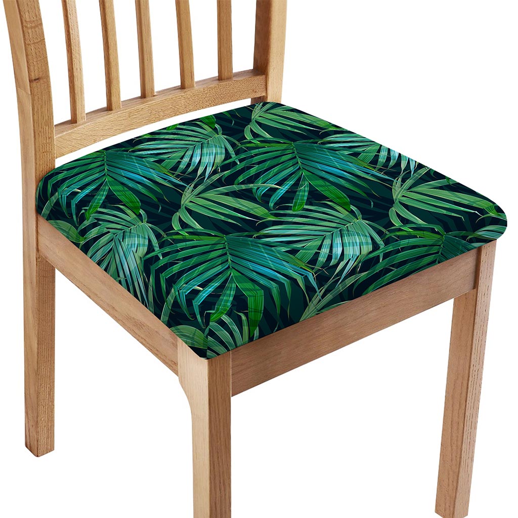 Dark Tropical Palm Leaves Pattern Print Chair Cushion Cover