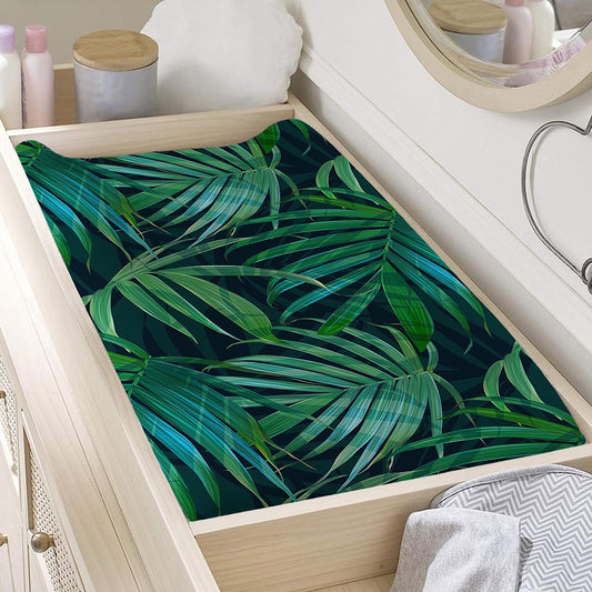 Dark Tropical Palm Leaves Pattern Print Changing Pad Cover