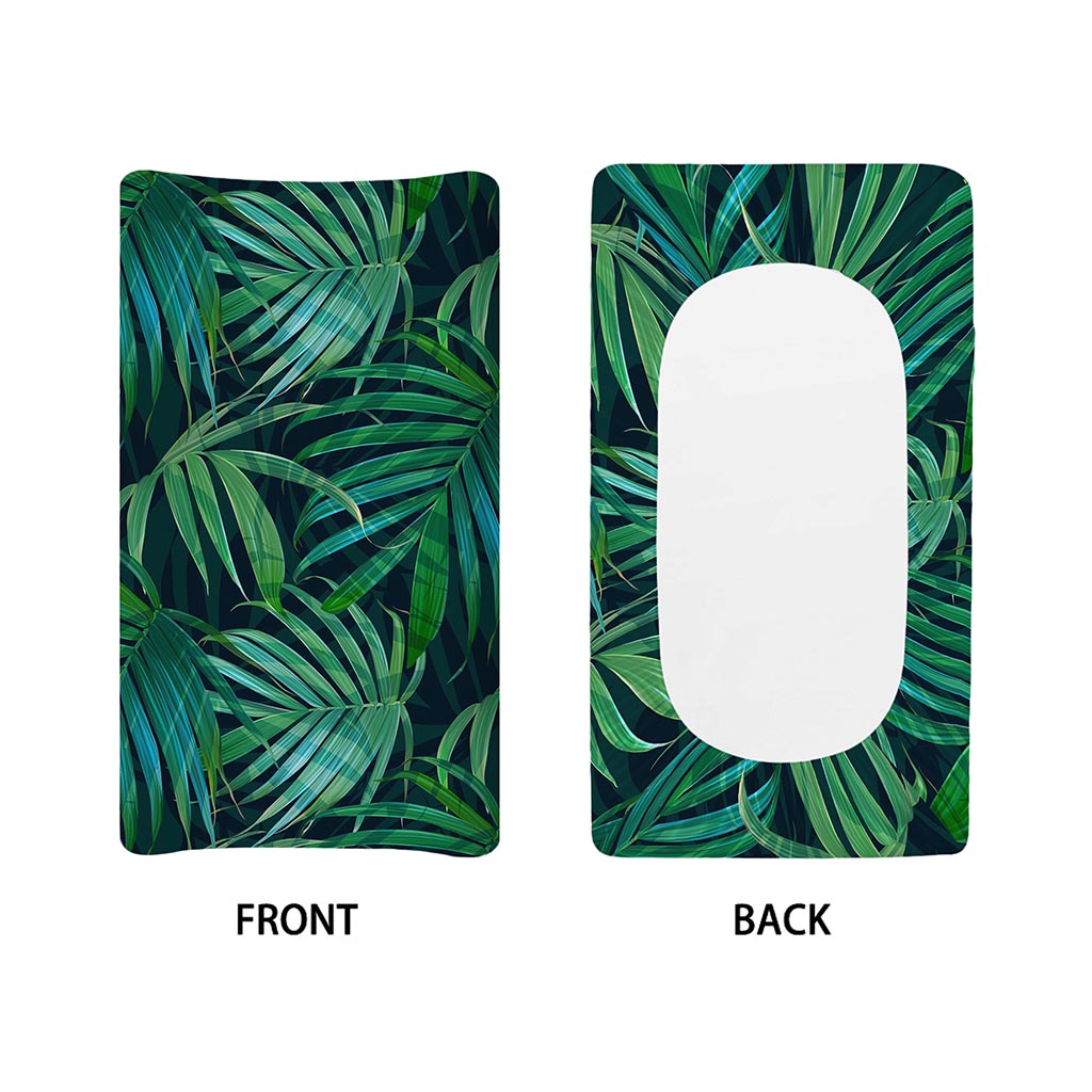 Dark Tropical Palm Leaves Pattern Print Changing Pad Cover