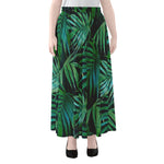 Dark Tropical Palm Leaves Pattern Print Chiffon Maxi Skirt