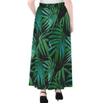 Dark Tropical Palm Leaves Pattern Print Chiffon Maxi Skirt