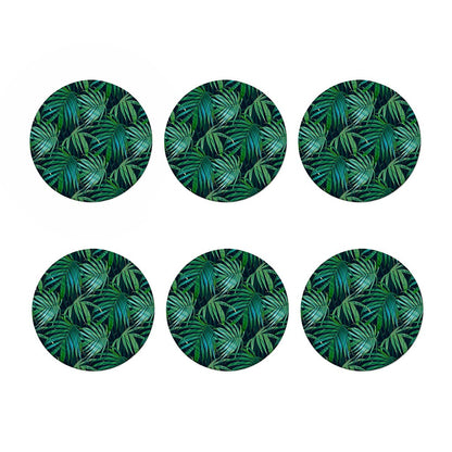 Dark Tropical Palm Leaves Pattern Print Coaster Set