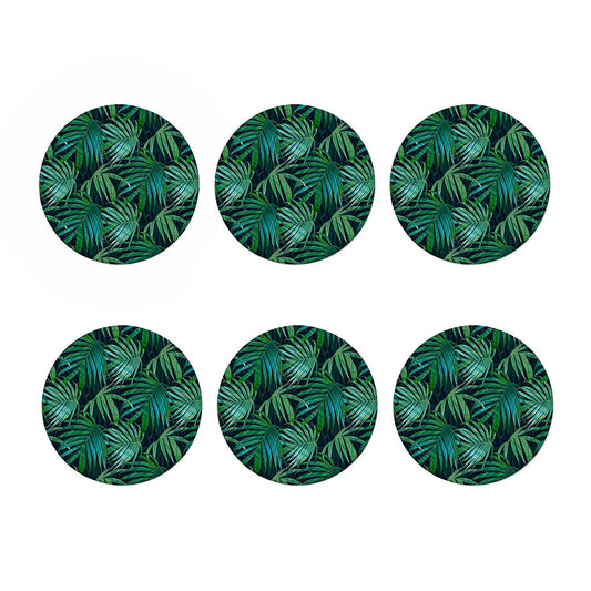 Dark Tropical Palm Leaves Pattern Print Coaster Set
