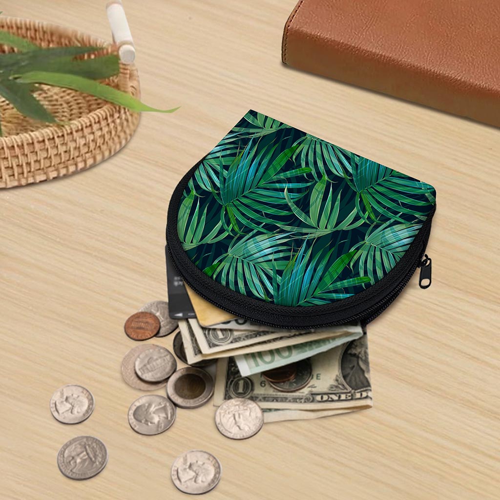Dark Tropical Palm Leaves Pattern Print Coin Purse
